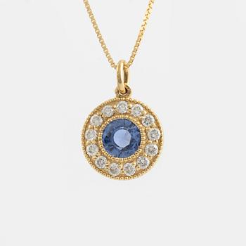 Sapphire and brilliant cut diamond necklace.