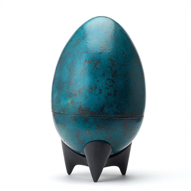 A Hans Hedberg large two-piece faience egg, Biot, France.