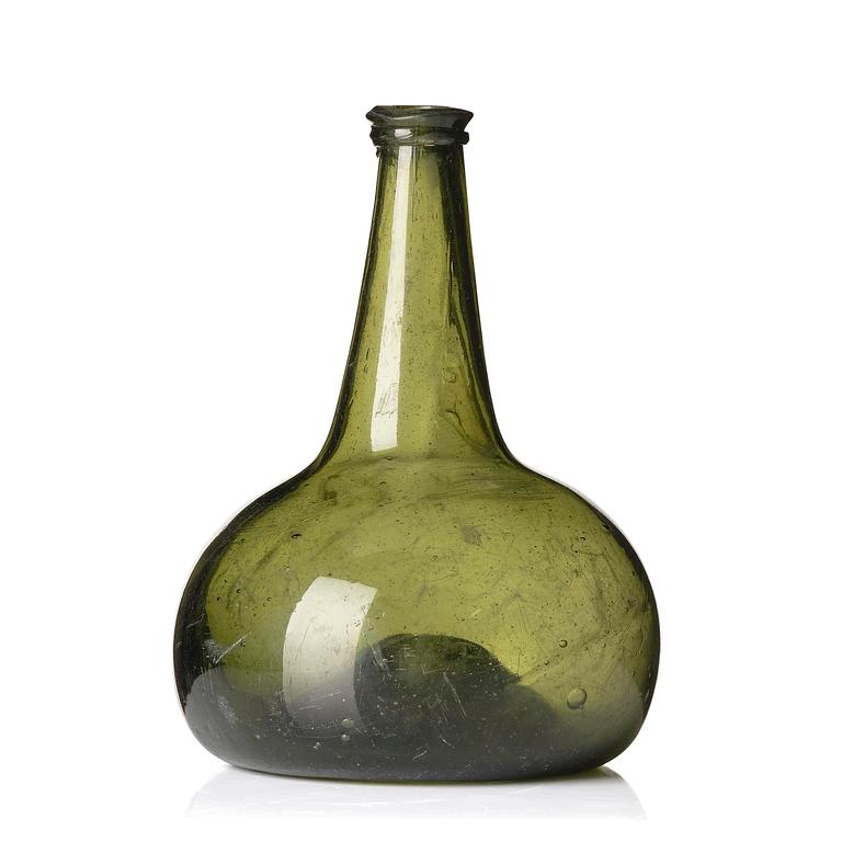 A green glass bottle, possibly Henrikstorps glass manufactory, 18th century.