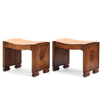 Swedish Grace, a pair of oak stools, 1920s.