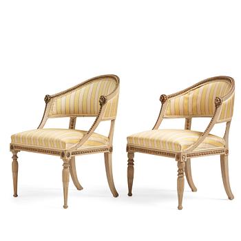 50. A pair of matched late Gustavian armchairs, Stockholm,  late 18th century.