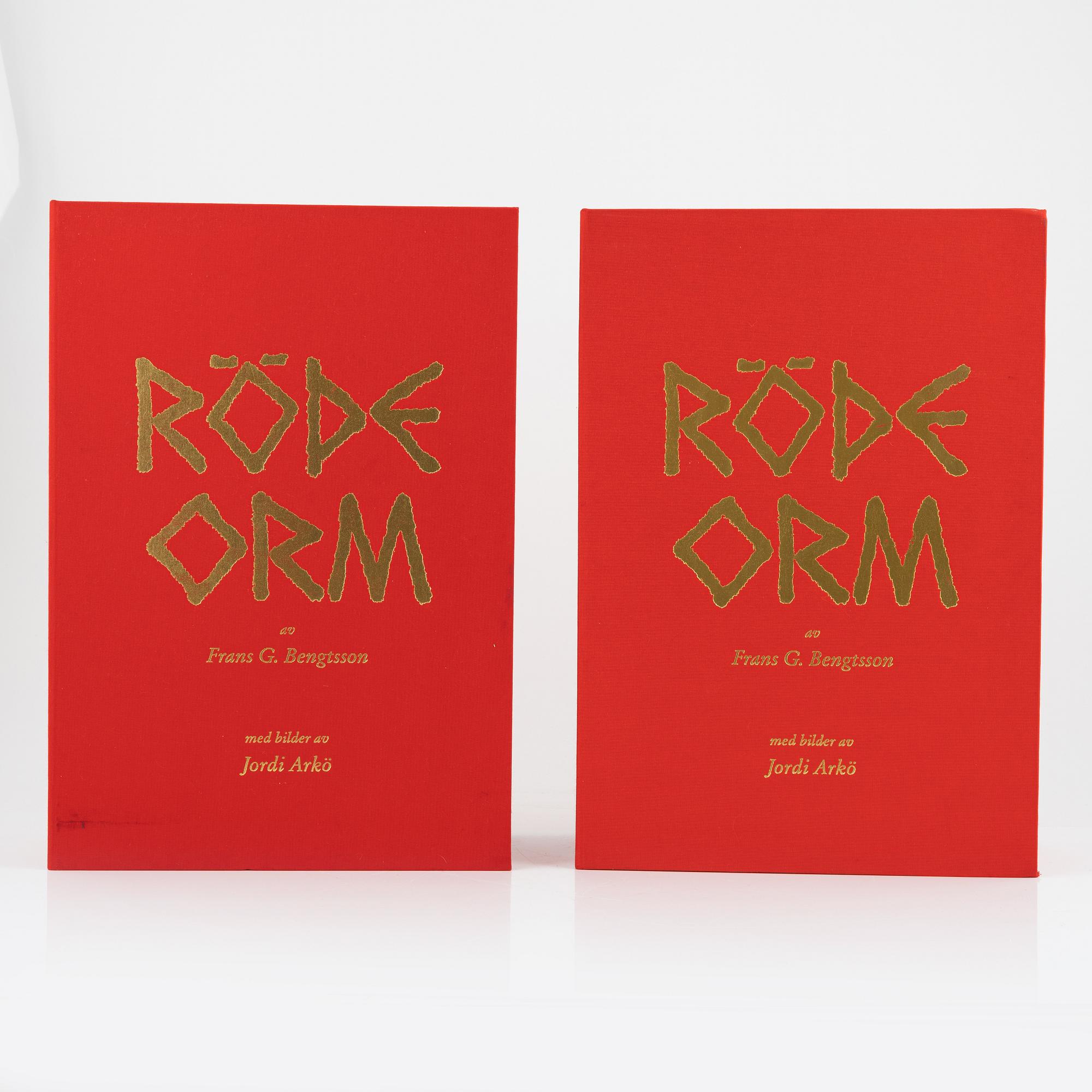 Jordi Arkö, färglitografiska mappar, 2 st, 1991, av Frans G Bengtsson och med 105 litografier av Jordi Arkö vardera.