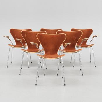 STOLAR, 6 st, "Sjuan", Arne Jacobsen för Fritz Hansen, 1900-talets andra hälft.