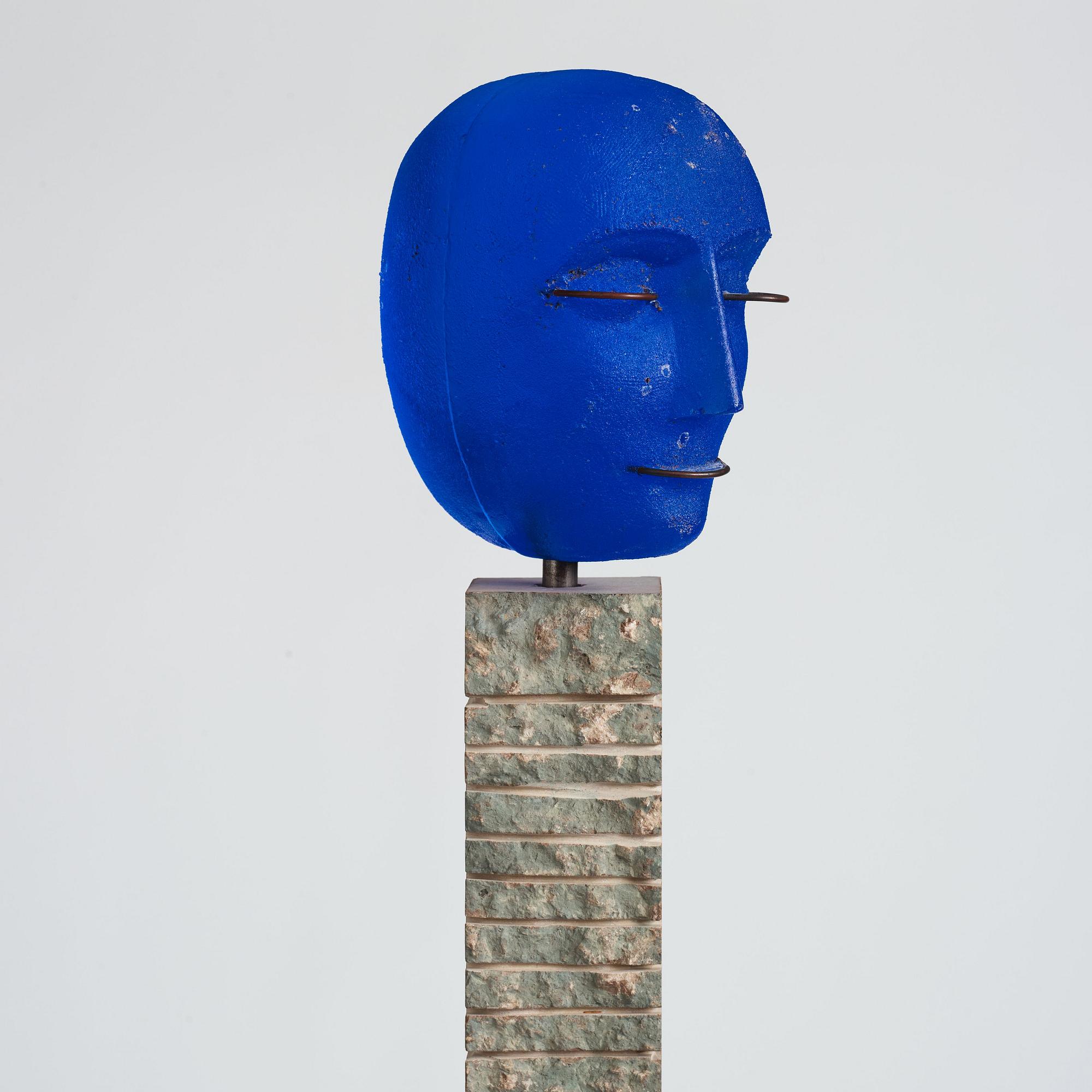 Bertil Vallien, a sand casted 'Head' glass sculpture, Kosta Boda, Sweden ca 1996.