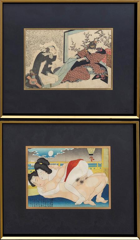 TRÄSNITT, 4 st, Japan, Shunga, 1800-tal.