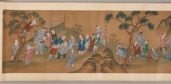 A scroll painting, ink and color on paper, Qing dynasty, 19th Century. '100 boys'.