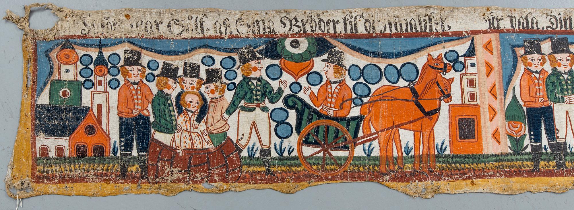 A folk art traditional wall painting from Småland/Halland first half of the 19th century.