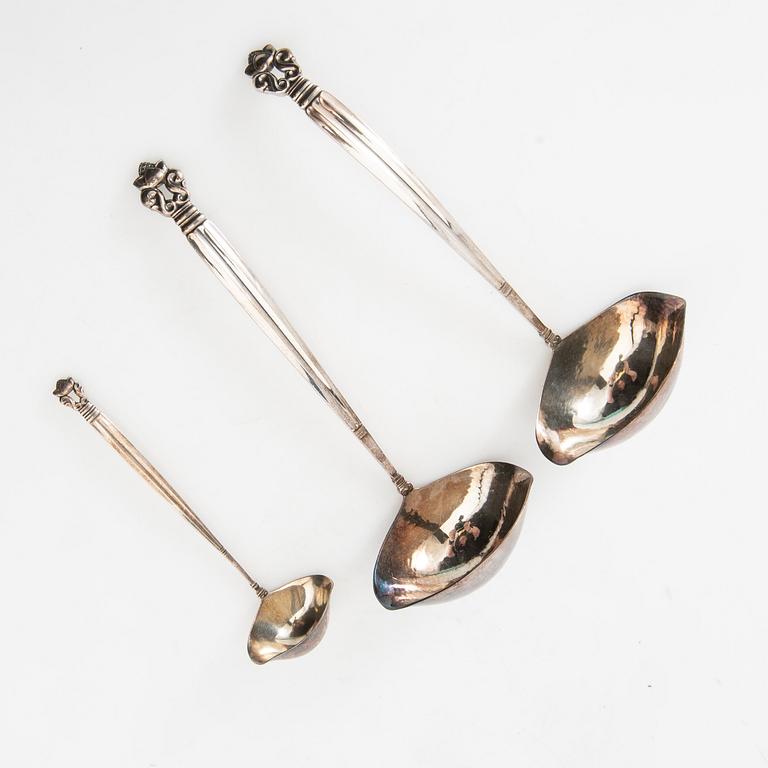 Johan Rohde, Serving utensils 3 dlr, sterling silver "Konge/Acorn", Georg Jensen, Denmark, after 1945.