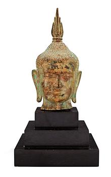 1485. BUDDHAHUVUD, brons. Thailand, 1700/1800-tal.