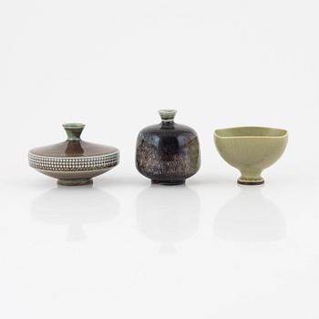 Berndt Friberg, two stoneware vases and one bowl, Gustavsberg Studio, Sweden, 1971-74.