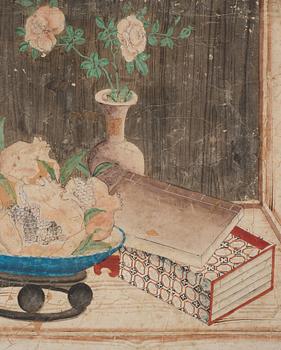 Two Chinese panels, by unknown artist, ink and colour on paper laid on board, Qing dynasty, 18th Century.