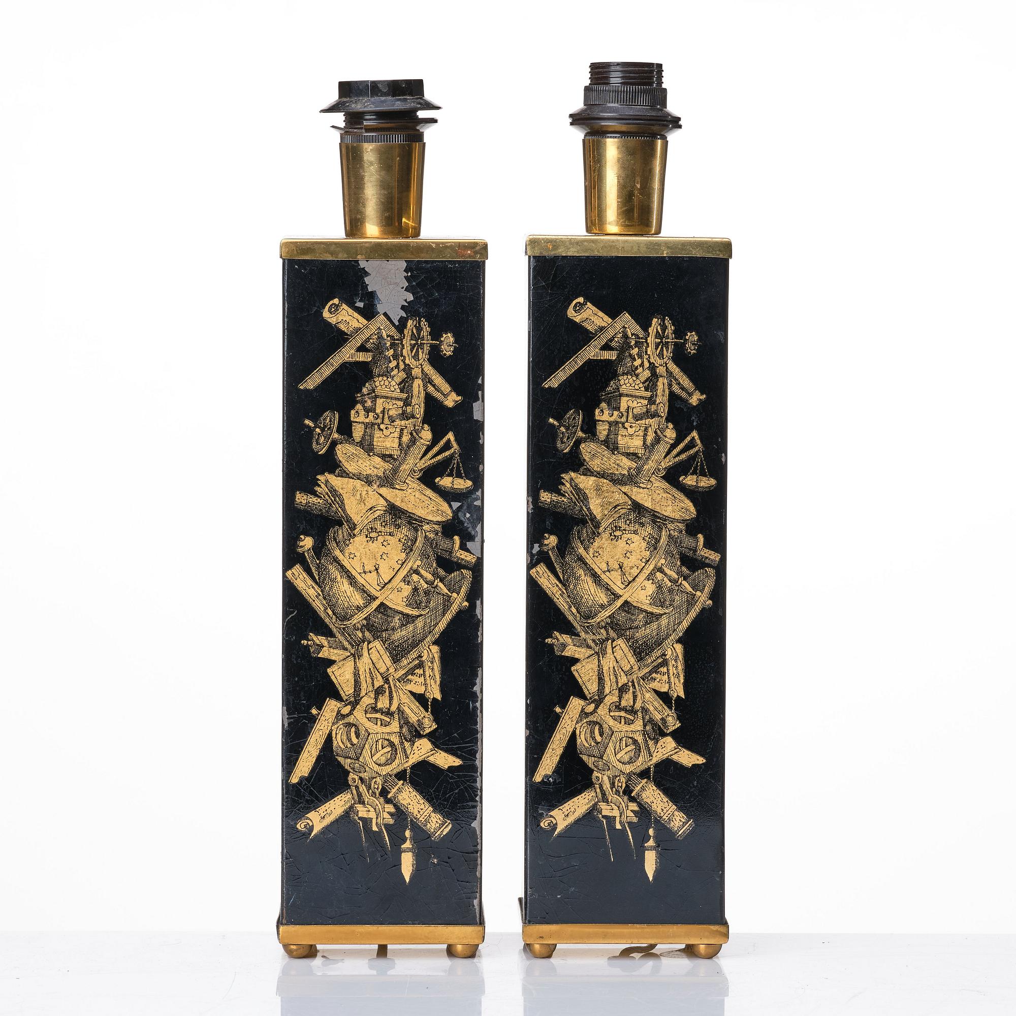 Piero Fornasetti, a pair of 'Panoplie' table lamps, Milano, Italy 1950s-60s.