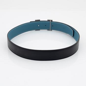 Hermès, A reversible leather and palladium hardware 'Constance' belt from 2006.