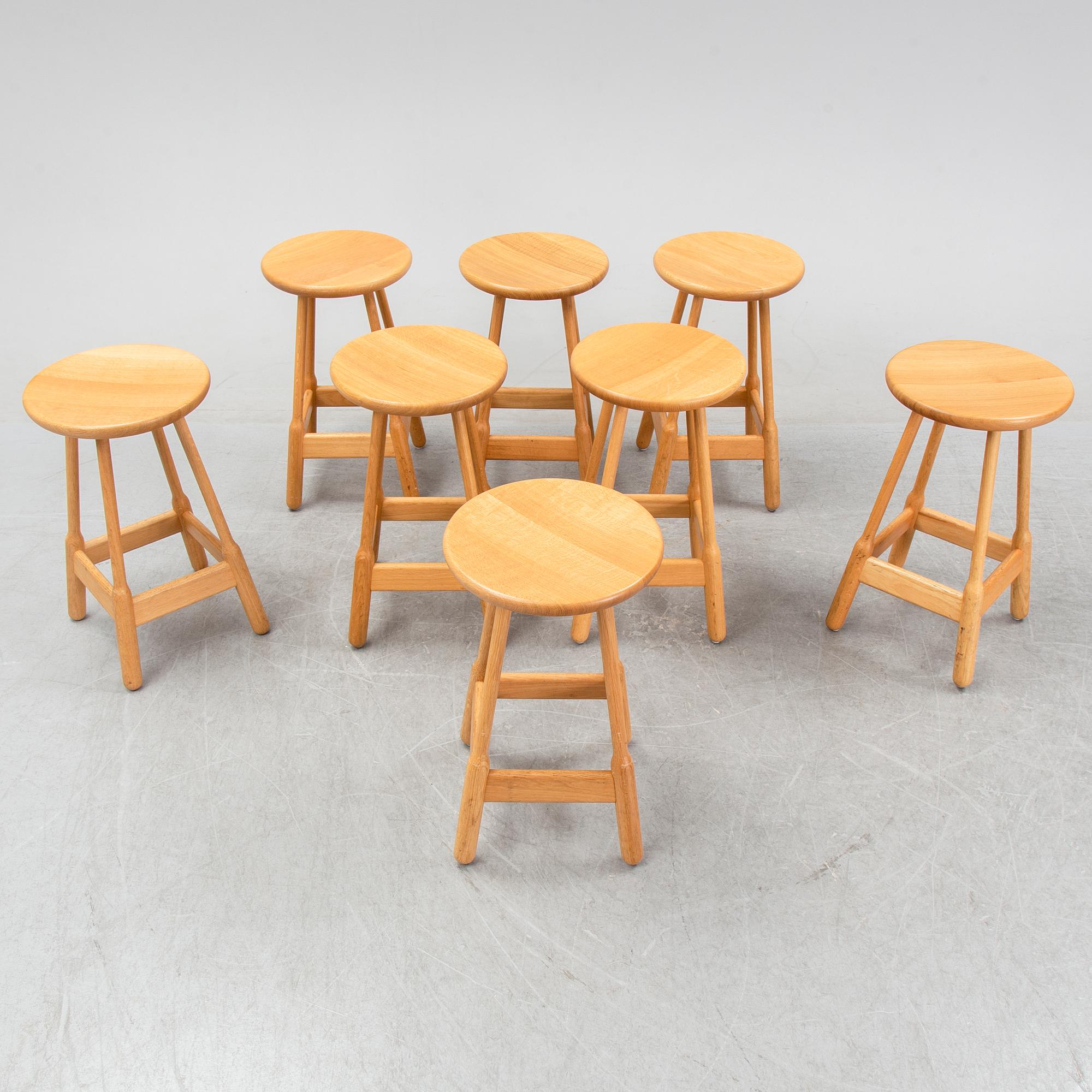Chris Martin, a set of eight contemporary oak stools, 'Albert', Massproductions.