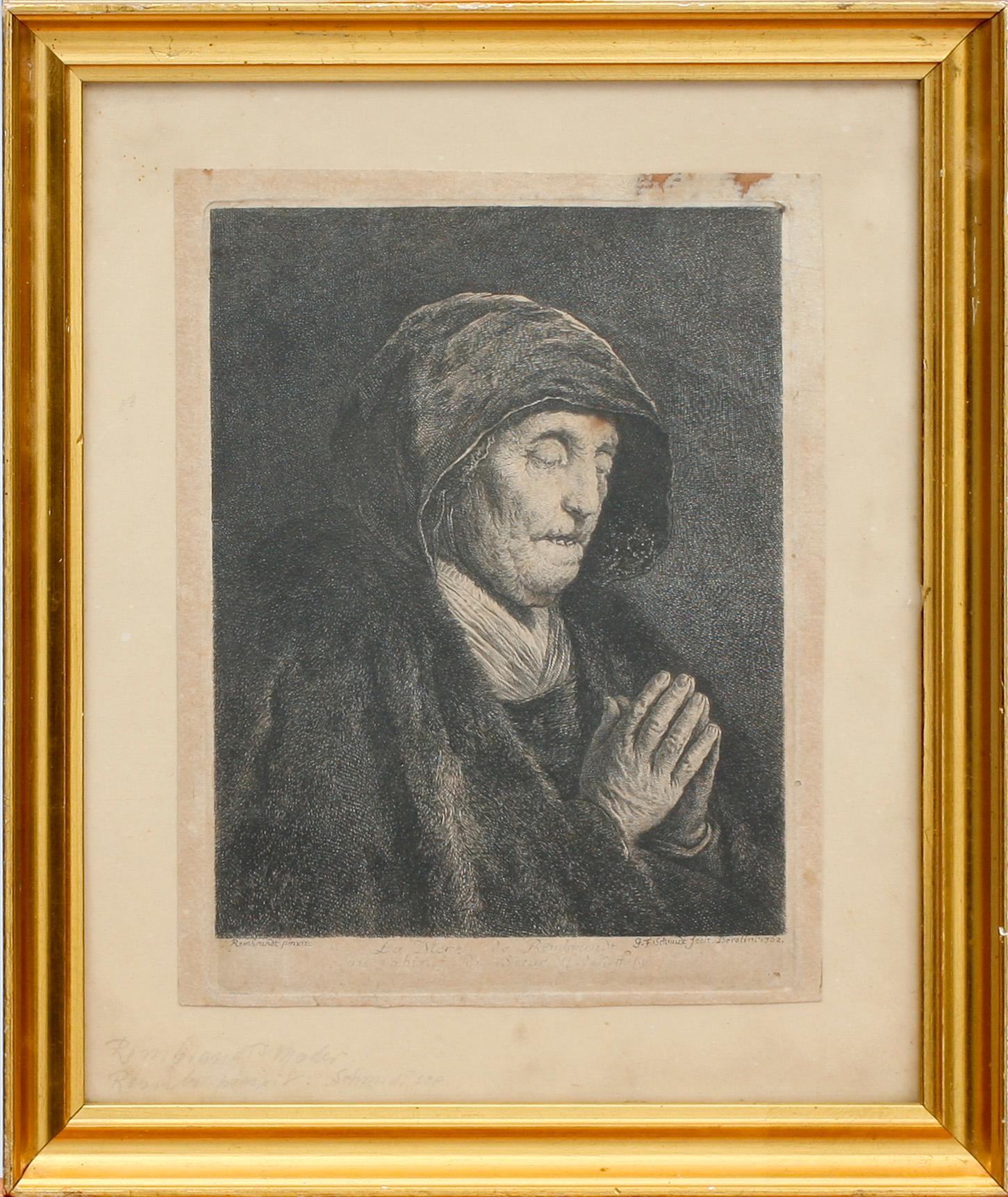 SCHMIDT, GEORG FREIDRICH, etsning, efter Rembrandt. 1700-tal.