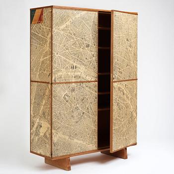 Josef Frank, a cabinet covered with Georges Peltier's 'Plan de Paris à vol d'oiseau', Svenskt Tenn, Stockholm, probably ca 1937-43.