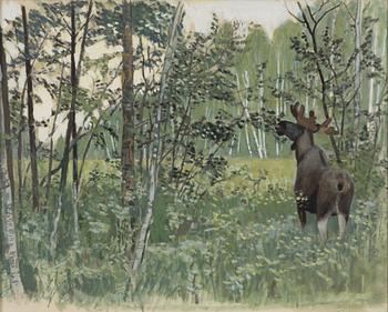 Harald Wiberg, Moose in Summer Landscape.