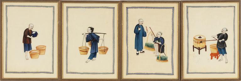 A group of twelve Chinese gouache paintings, late Qing dynasty / around 1900.