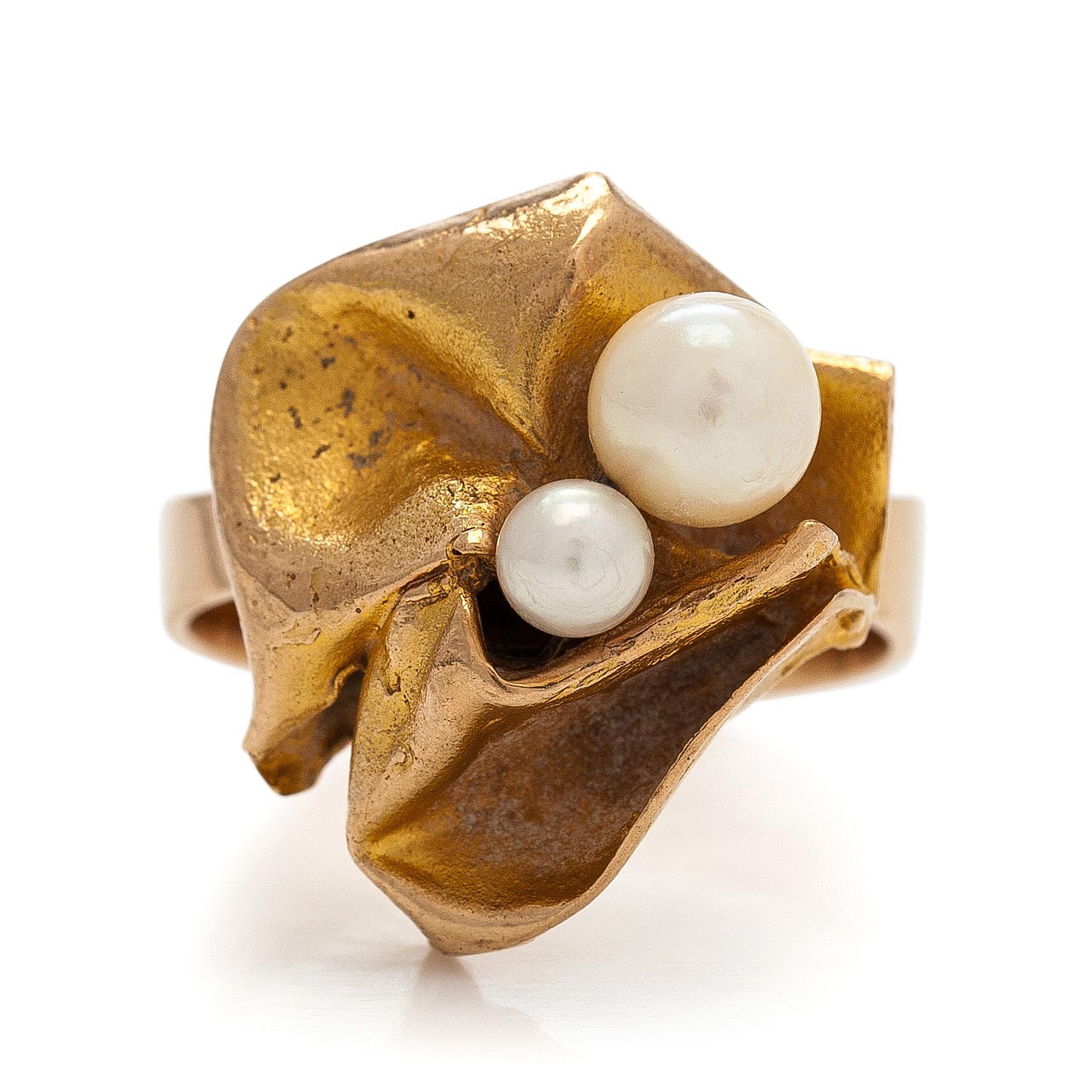 Björn Weckström, ring, "Broken Leaf", 14K gold.