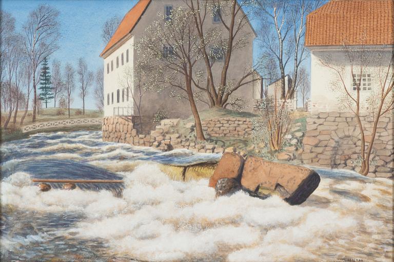 Oskar Bergman, akvarell, signerad och daterad Ludvika april 1935.