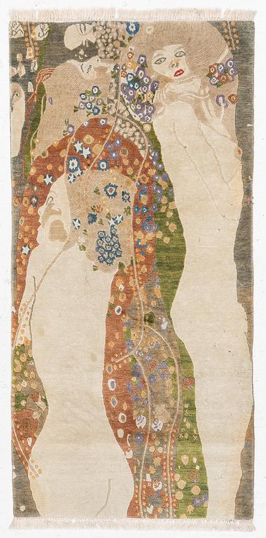 Gustav Klimt, after, a tufted rug, 'Wasserschlangen II', c. 164 x 81 cm.