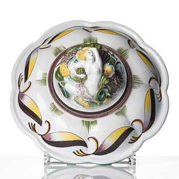 Arthur Percy, a Swedish Grace lidded creamware bowl, Gefle Porcelain Factory, Sweden, 1920s-30s.