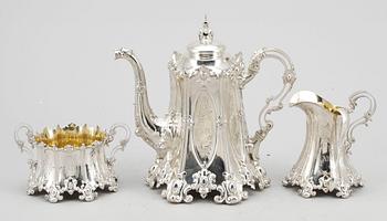 KAFFESERVIS, 3 delar, silver, Guldsmeds aktiebolaget, 1895. Totalikt 1270 gram.