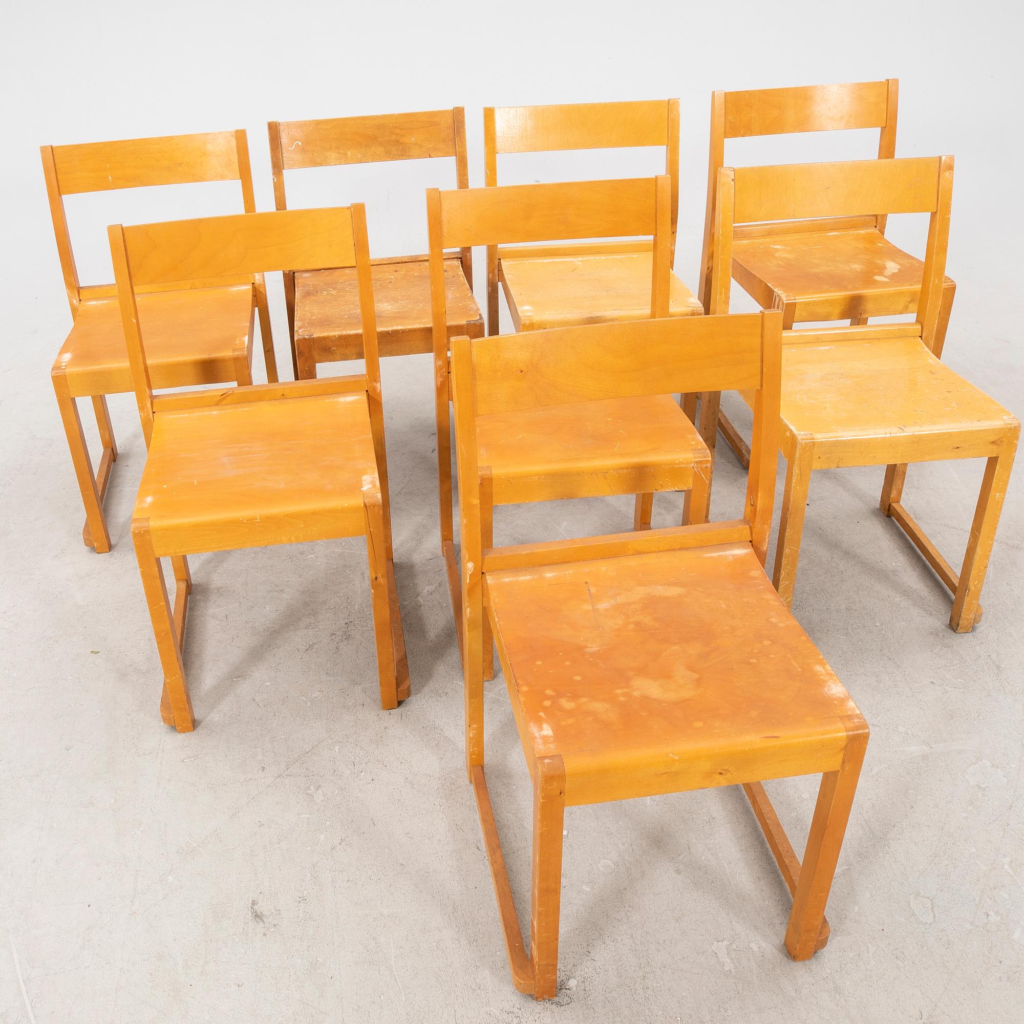 Sven Markelius, chairs, 8 pieces, "Orkesterstolen", mid/second half of the 20th century.