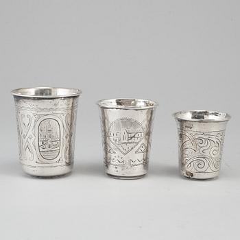 Three Russian silver beakers, late 19th century.