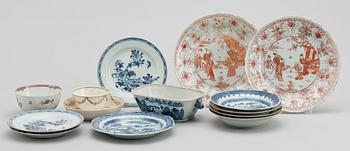 PARTI KINAPORSLIN, 15 delar, mest Qianlong och 1700-tal.