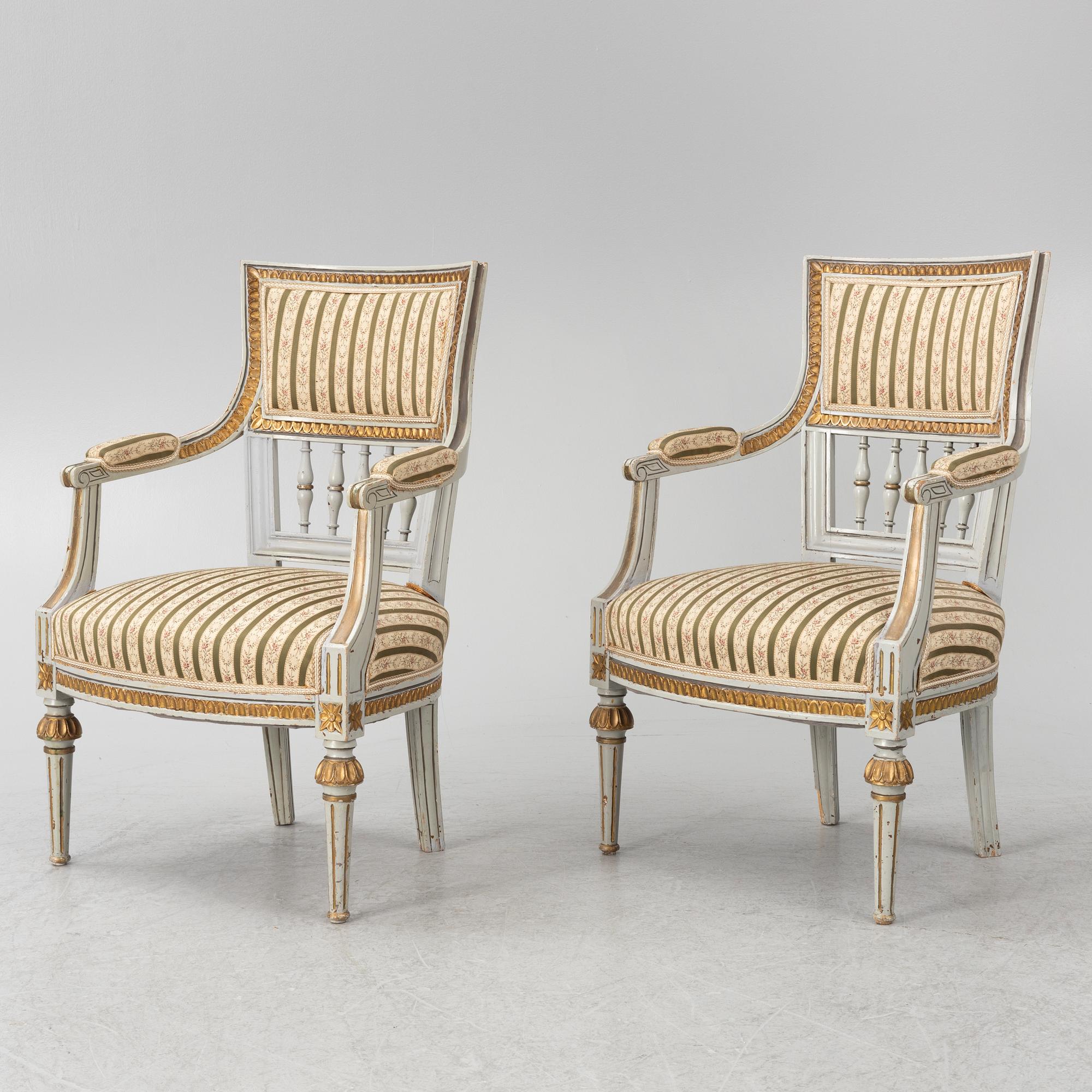 A pair of Gustavian style armchairs, 19th Century.