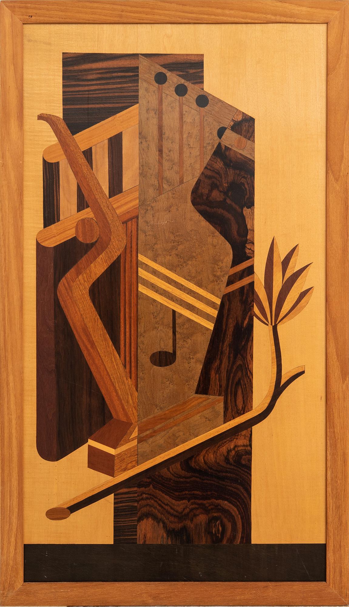 Wall panel a pair of Swedish Modern 1930s/40s possibly Mjölby Intarsia.