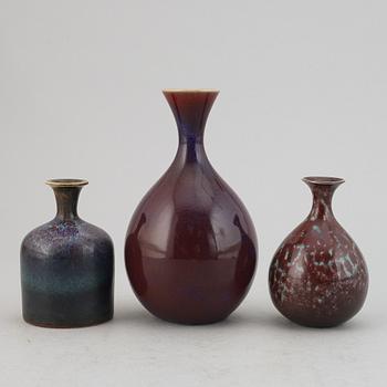 Sven Wejsfelt, a set of three stoneware vases, Gustavsbergs studio.