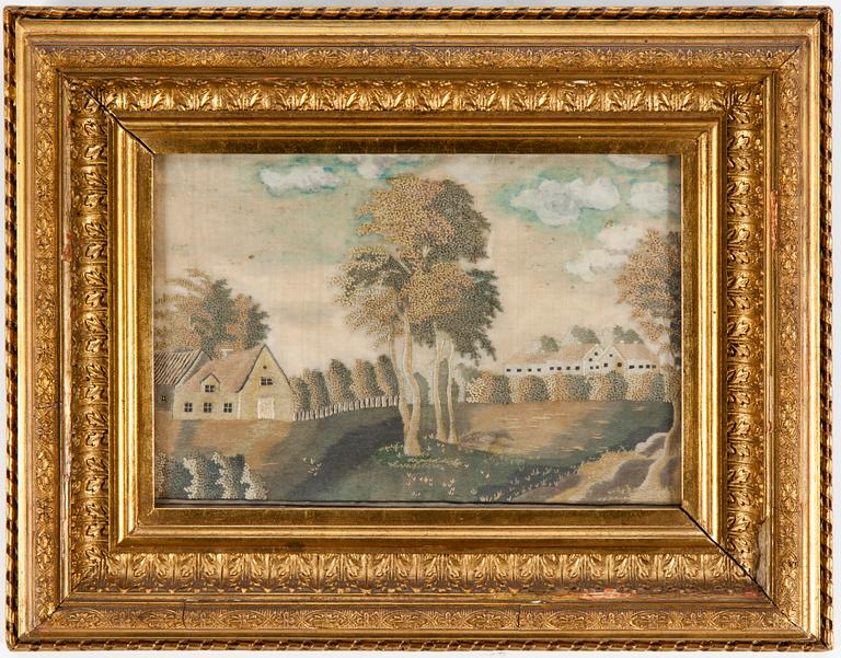 BRODERADE TAVLOR, ETT PAR, 1800-tal.