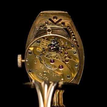 A WRIST WATCH, Longines, gold 56, rose cut diamonds and rubies. Russian hallmarks St. Petersburg 1910s.