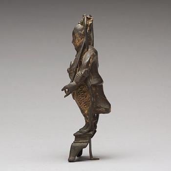 A bronze sculpture of a warrior, Ming dynasty (1368-1644).