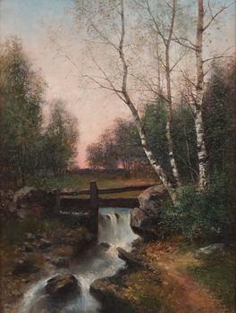 Severin Nilson, Evening Glow, Spring Landscape with Birches by a Stream.