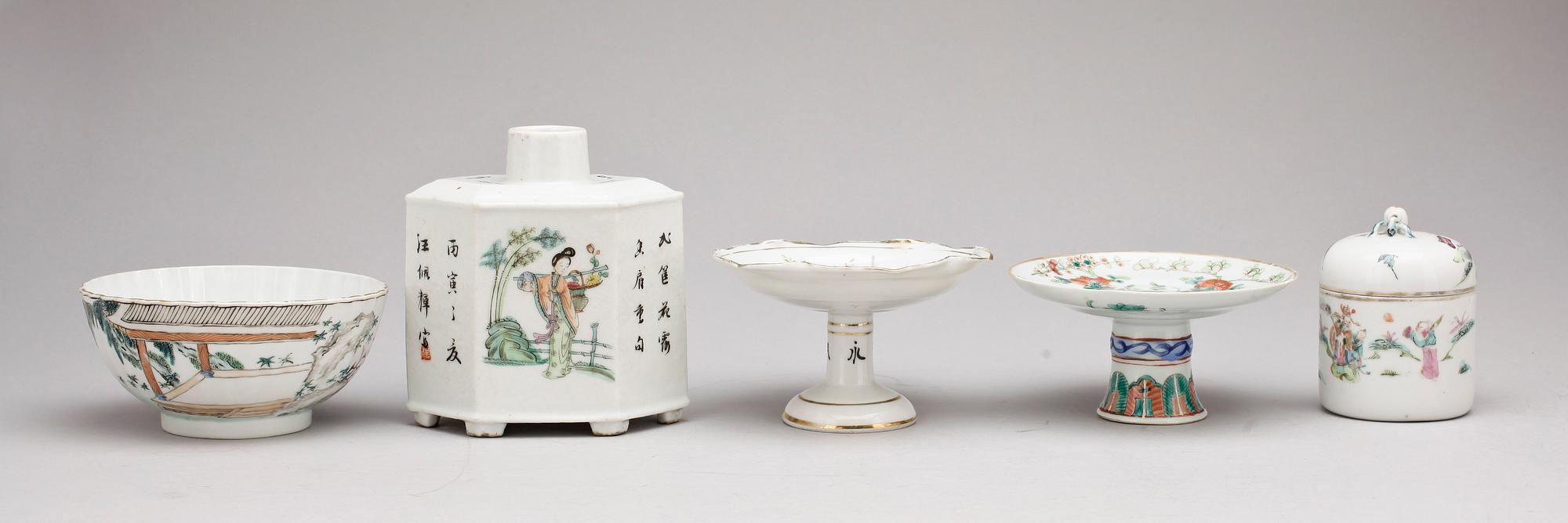 PARTI PORSLIN, 5 delar, Kina, 1800/1900-tal.