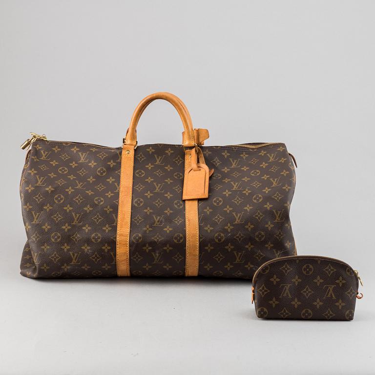 Louis Vuitton, a monogram canvas 'Keepall 55' weekend bag and toilet bag.
