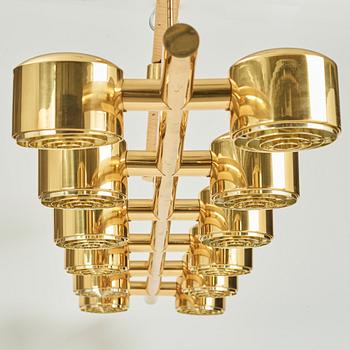 Hans-Agne Jakobsson, a 12 lights brass ceiling lamp, model 746/12, Markaryd, Sweden, 1960-70's.