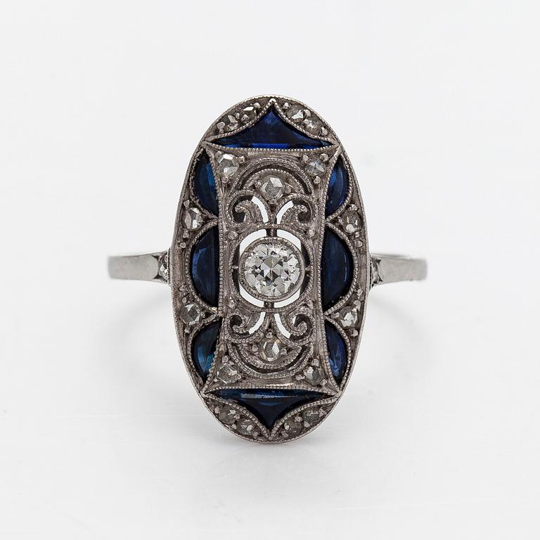 Ring, Art deco, diamonds, sapphires, platinum.