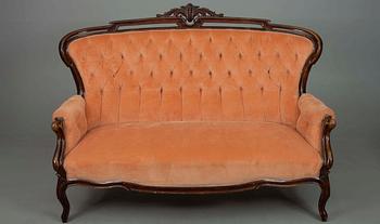 SOFFA, TABURETT samt STOLAR, ett par, nyrokoko-stil, 1800-talets slut.