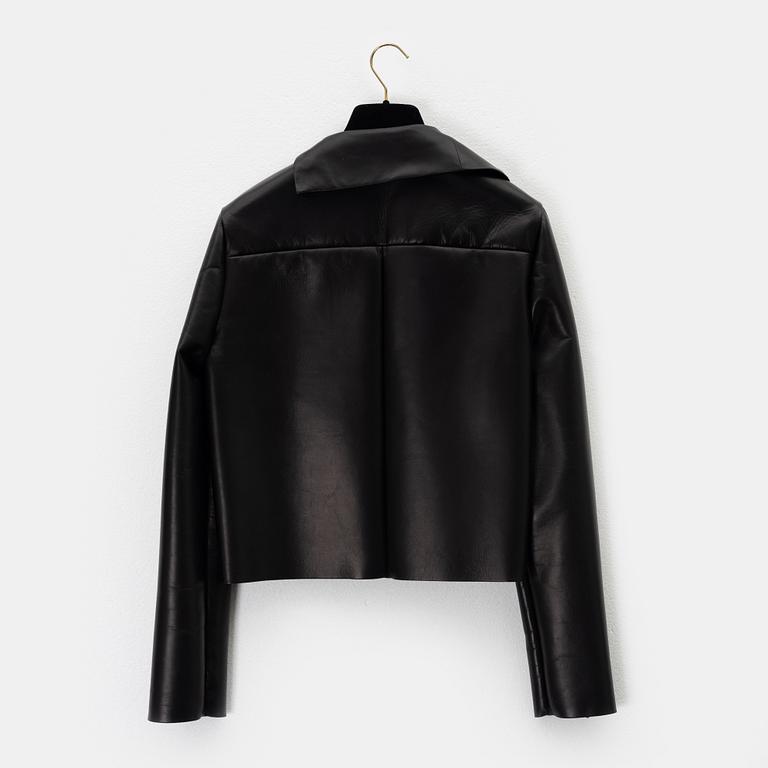 Céline, A black leather jacket, size 38.