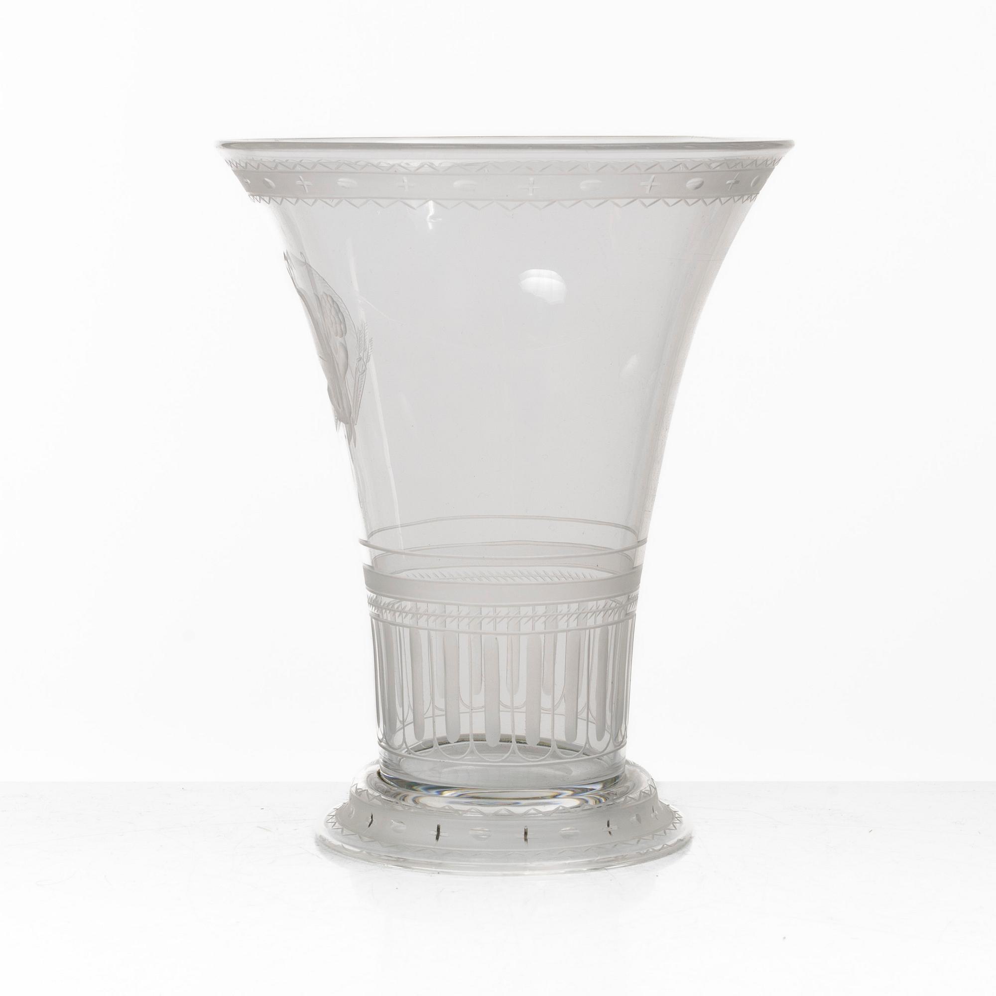 Simon Gate, vas, graverat glas, Orrefors, modell G 171, 1920-tal.