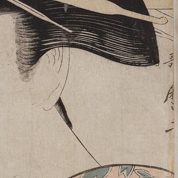 UTAMARO KITAGAWA (c.1753-1806), color woodblock print. Japan, 1801.