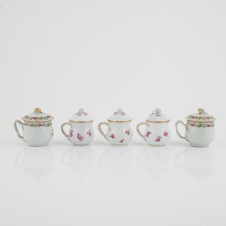 Five porcelain custard cups in various models, 19th-20th Century.
