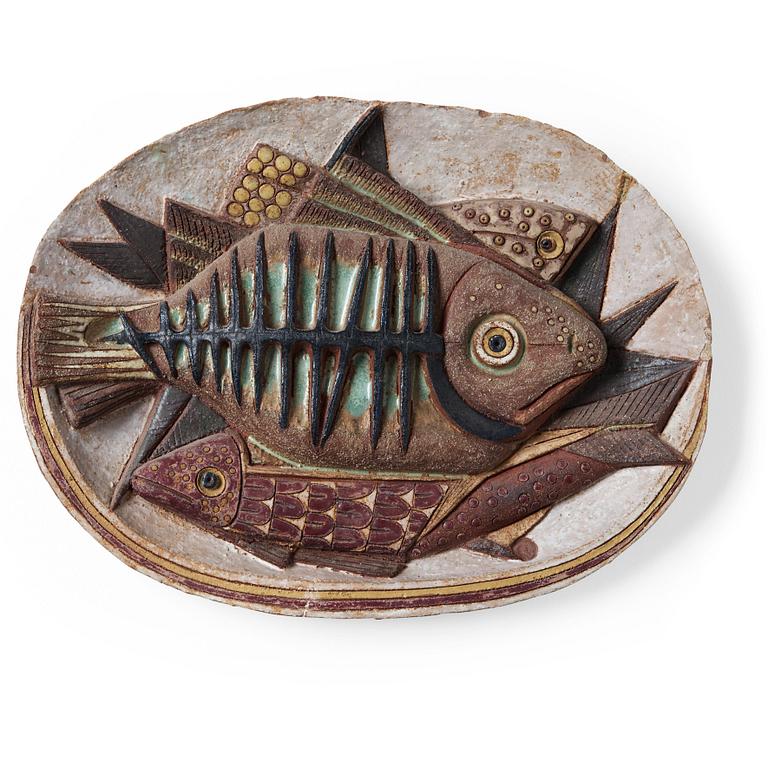 Tyra Lundgren, relief "Skelettfisken", egen ateljé 1950-tal.