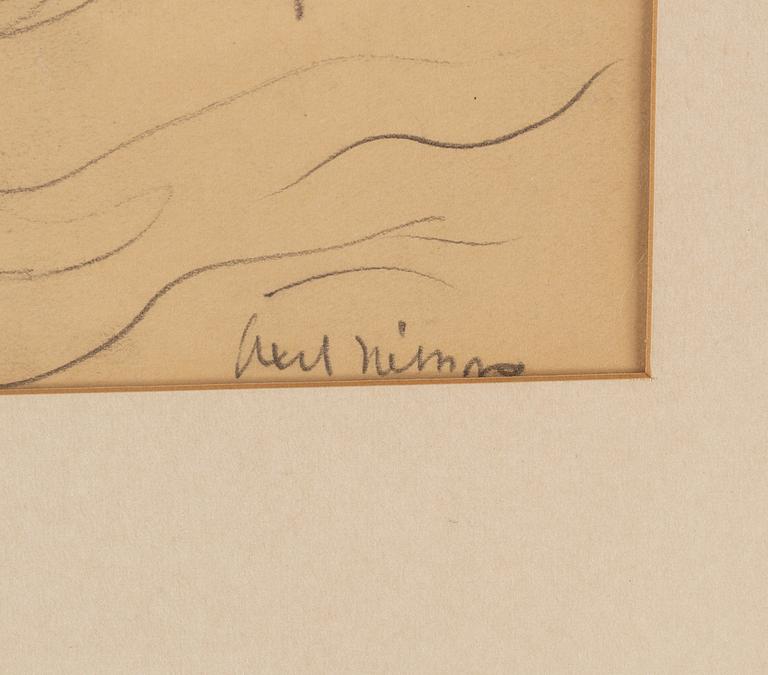 Axel Nilsson, blyerts och akvarell, signerad.