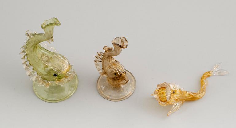 FIGURER, 3 st, glas, Murano, Italien, 1900-talets mitt.