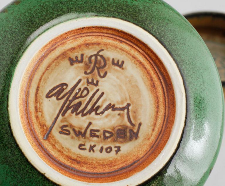 Three unique stoneware bowls, designed by Carl-Harry Stålhane for Rörstrand, signed, two dated -63 and -67.